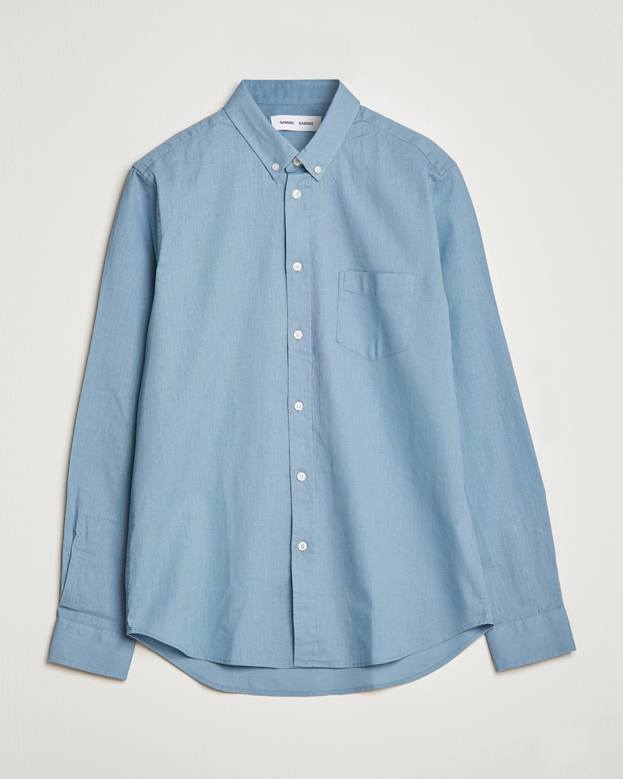 Men | Shirts | Samsøe Samsøe | Samsøe & Samsøe Liam Linen Cotton Shirt Ashley Blue
