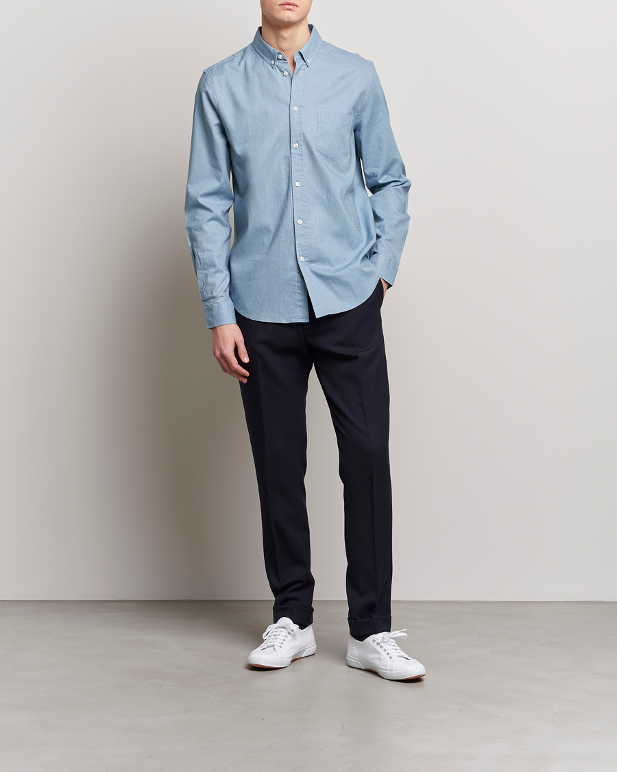 Men | Shirts | Samsøe Samsøe | Samsøe & Samsøe Liam Linen Cotton Shirt Ashley Blue