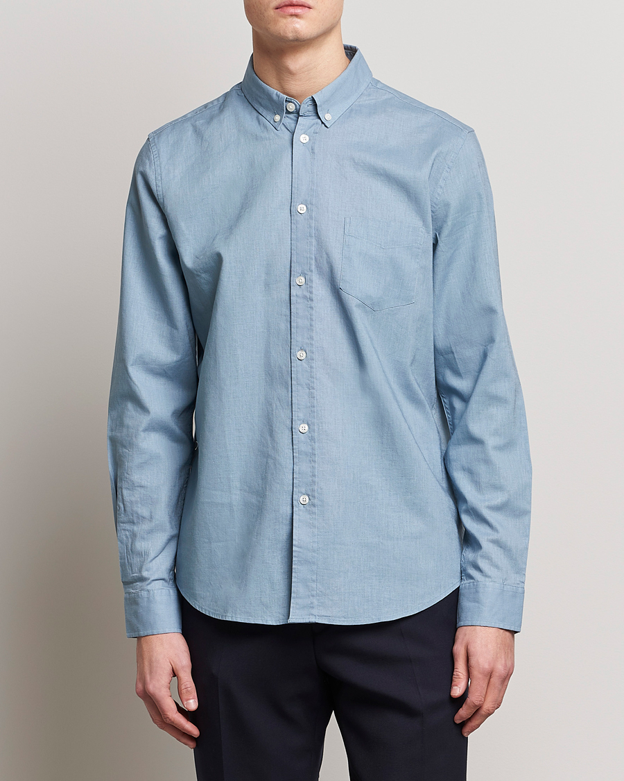 Men | Shirts | Samsøe Samsøe | Samsøe & Samsøe Liam Linen Cotton Shirt Ashley Blue