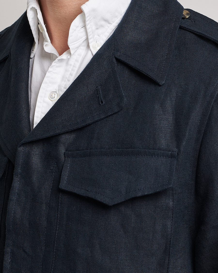 Private White V.C. Linen Field Jacket Navy at CareOfCarl.com