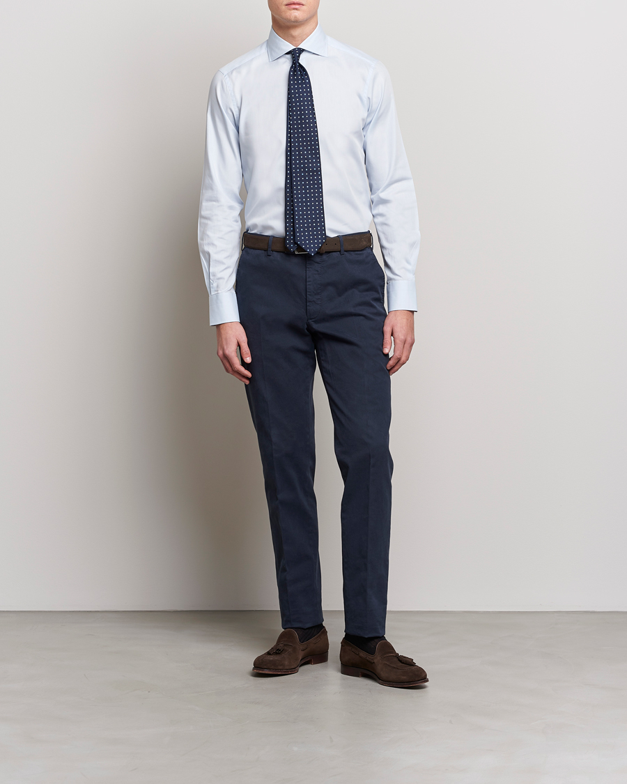 Men | Shirts | 100Hands | Gold Line Cotton Twill Cut Away Shirt Light Blue