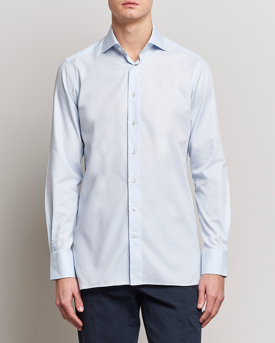 Men | Business Shirts | 100Hands | Gold Line Cotton Twill Cut Away Shirt Light Blue