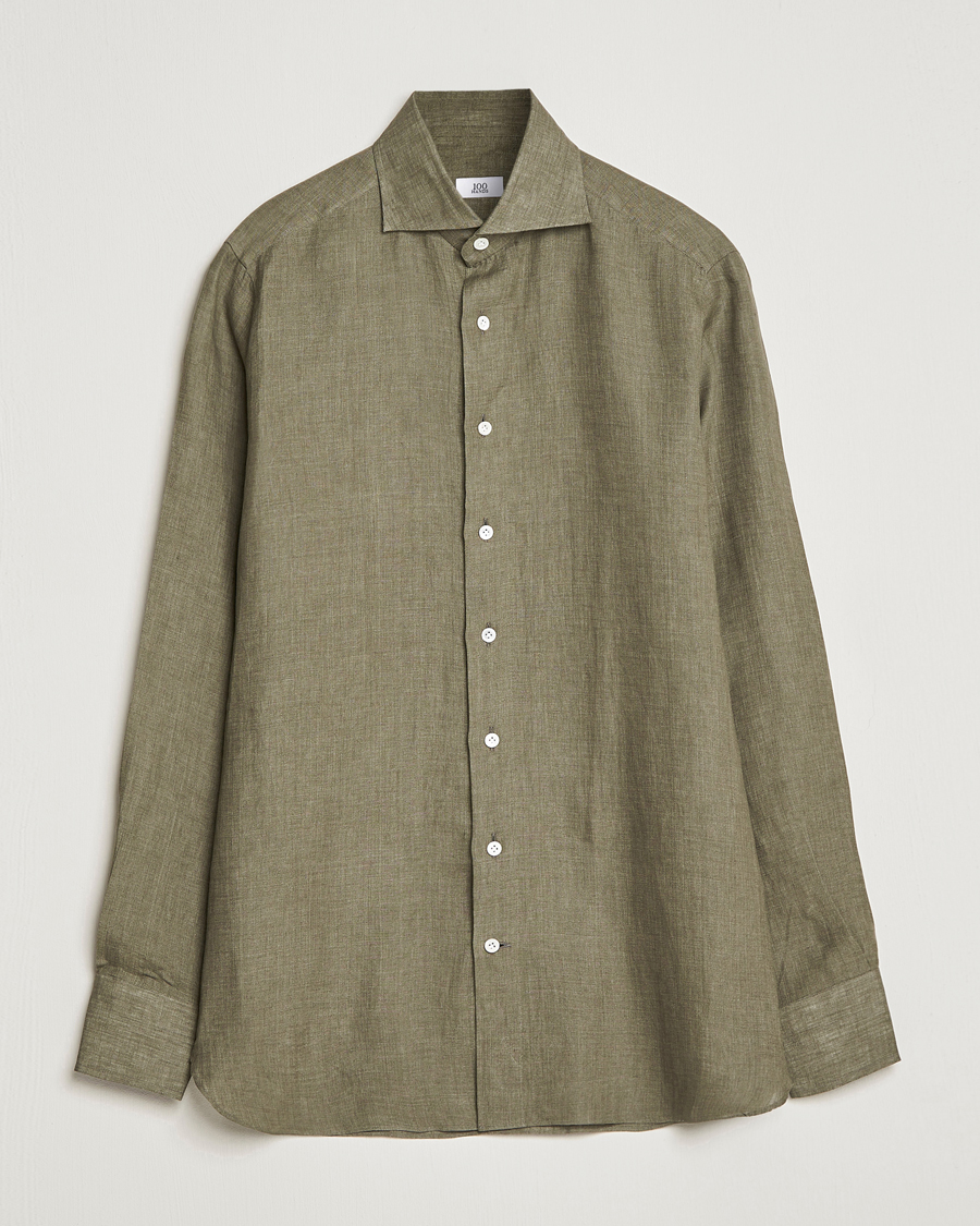 Men | Shirts | 100Hands | Signature Linen Cut Away Shirt Green