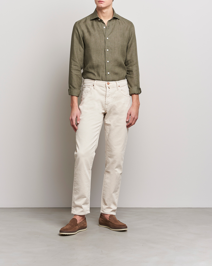 Men | Shirts | 100Hands | Signature Linen Cut Away Shirt Green