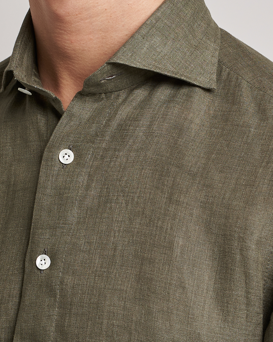 Men | Shirts | 100Hands | Signature Linen Cut Away Shirt Green
