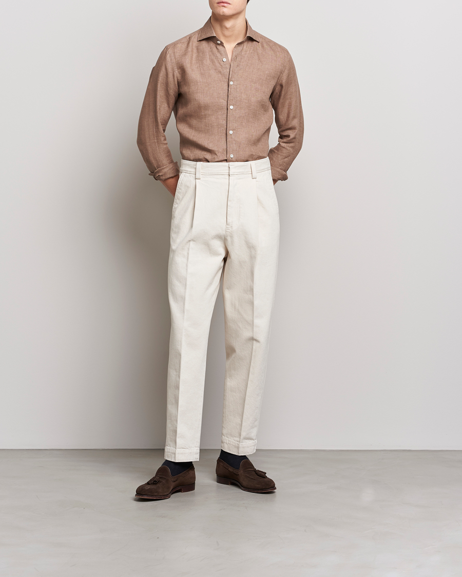 100Hands Signature Linen Cut Away Shirt Taupe at CareOfCarl.com