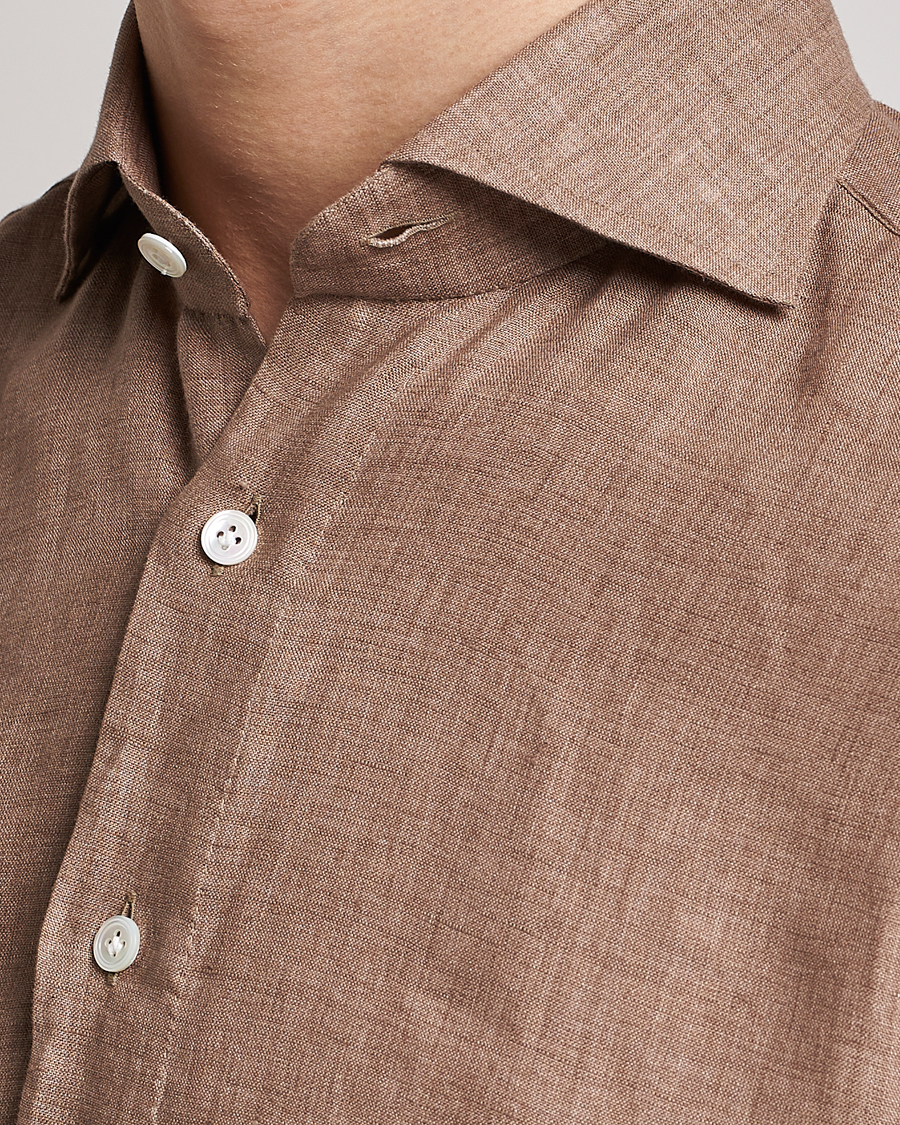 Men | Shirts | 100Hands | Signature Linen Cut Away Shirt Taupe