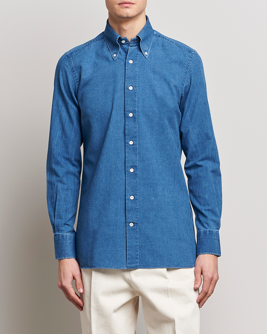 Men | Business Casual | 100Hands | Japanese Denim Bata Wash Shirt Blue