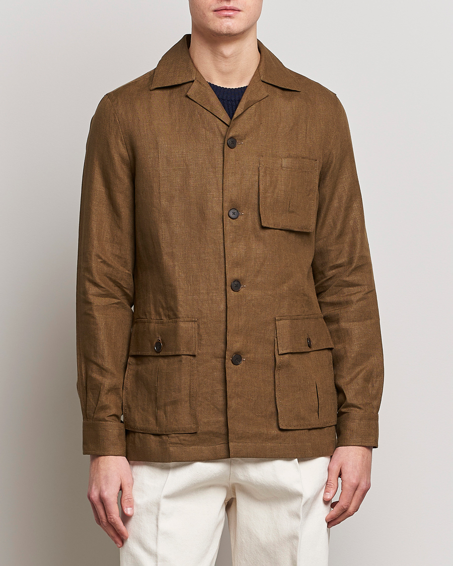 Men | Minimalistic jackets | 100Hands | Linen Travellers Jacket Green