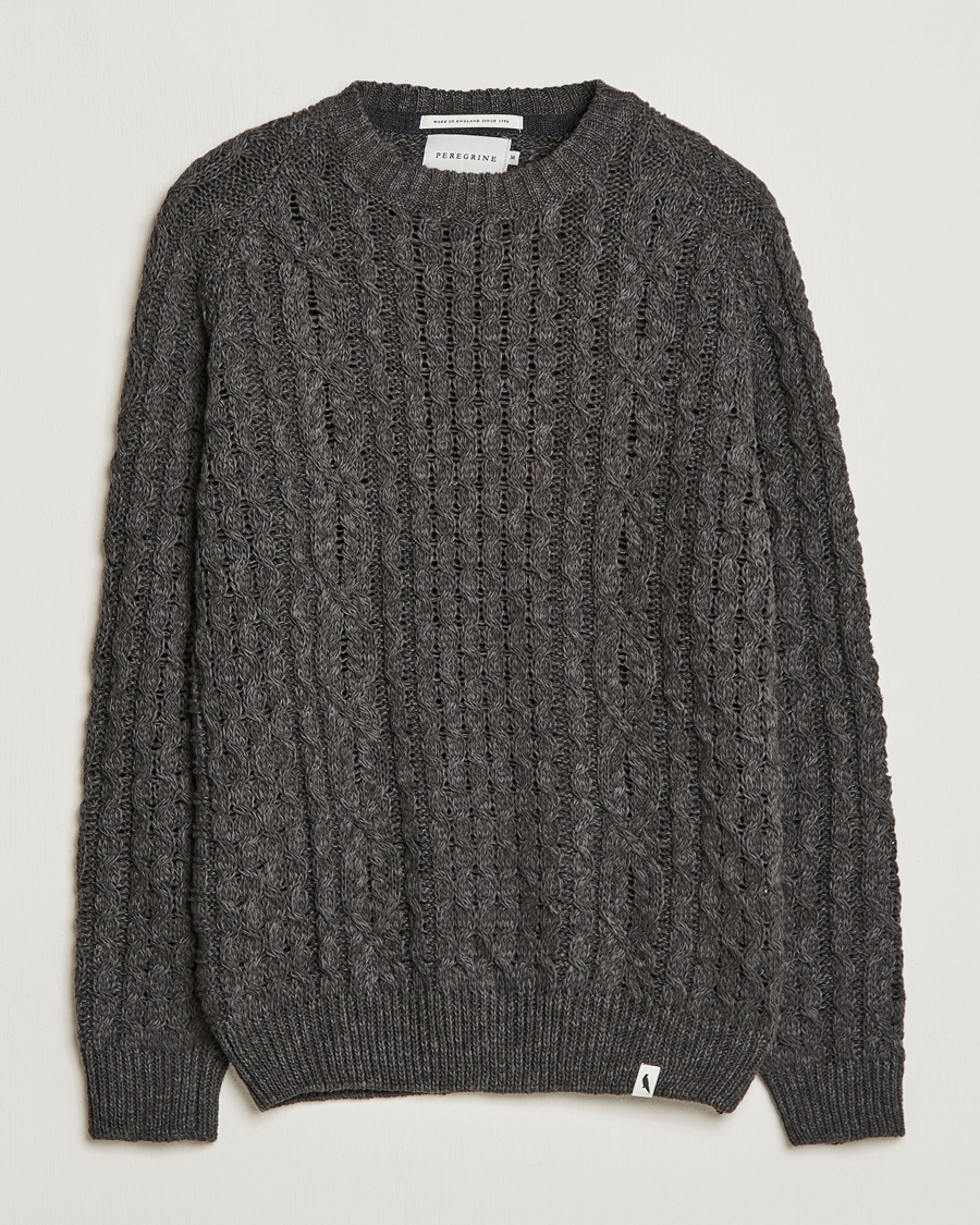 Men | Sweaters & Knitwear | Peregrine | Linen Arran Jumper Grey