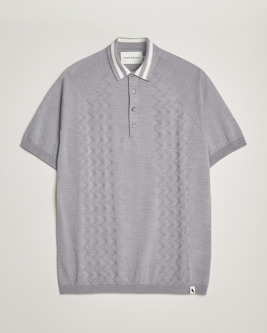 Men | Polo Shirts | Peregrine | Textured Wool Short Sleeve Poloshirt Light Grey