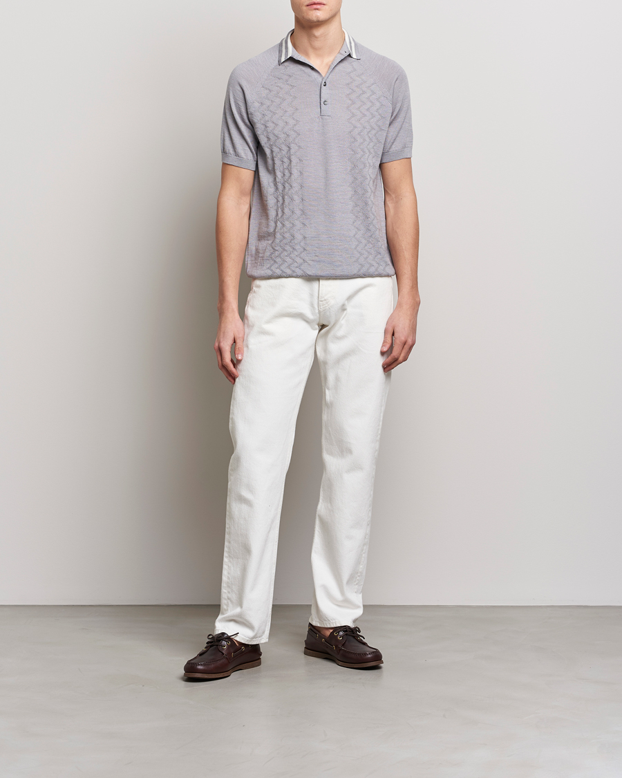 Men | Polo Shirts | Peregrine | Textured Wool Short Sleeve Poloshirt Light Grey