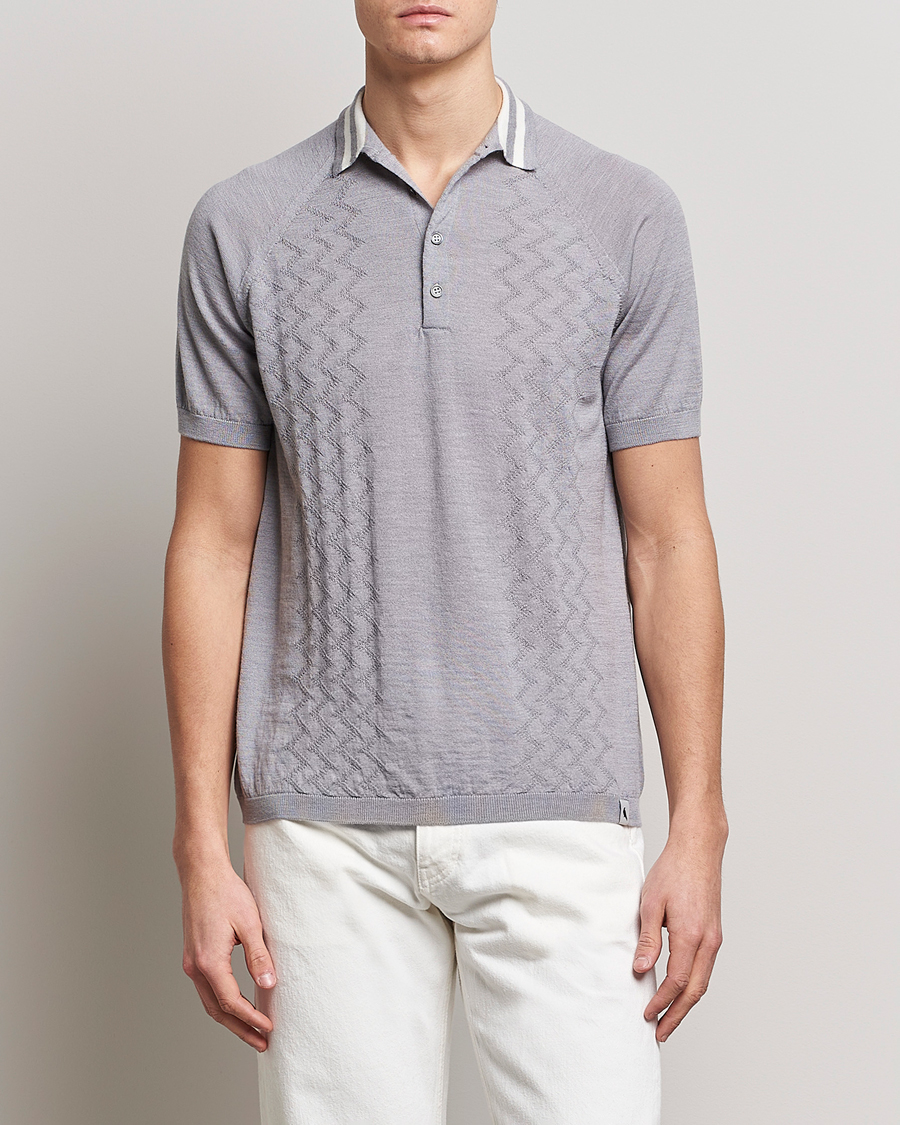 Men | Polo Shirts | Peregrine | Textured Wool Short Sleeve Poloshirt Light Grey
