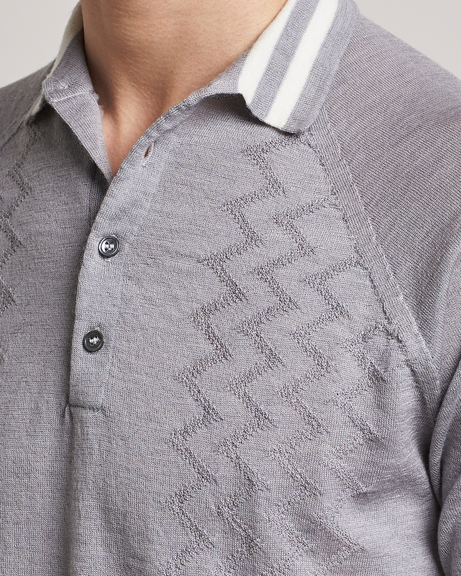 Men | Polo Shirts | Peregrine | Textured Wool Short Sleeve Poloshirt Light Grey