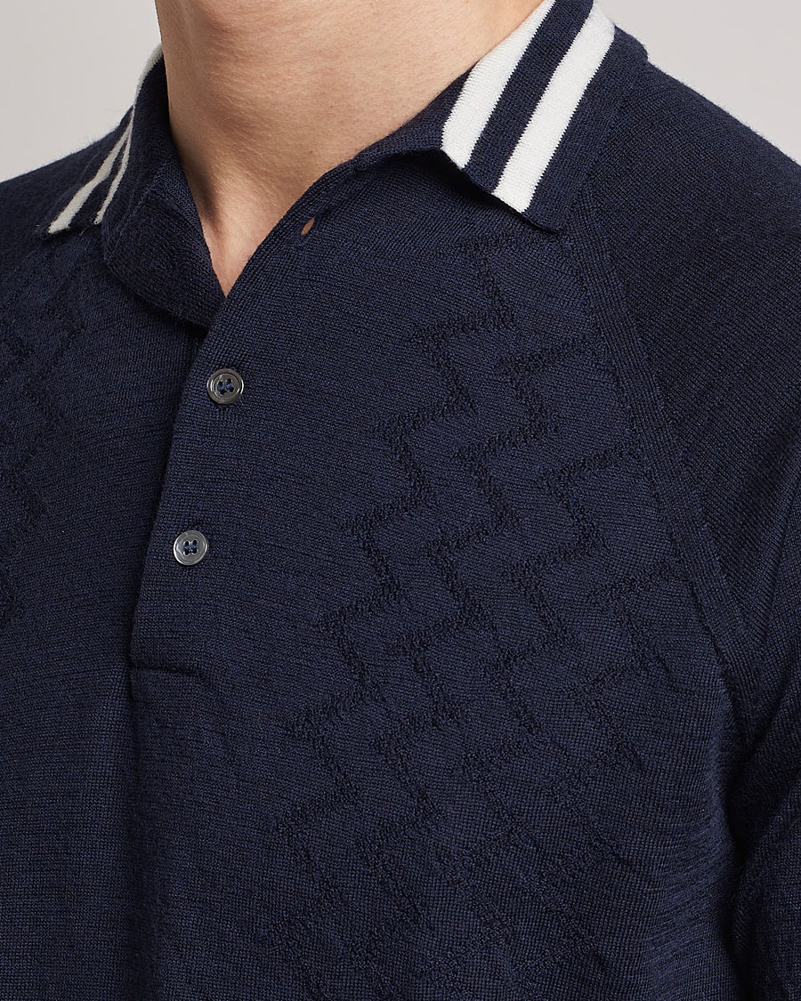 Men | Polo Shirts | Peregrine | Textured Wool Short Sleeve Poloshirt Navy