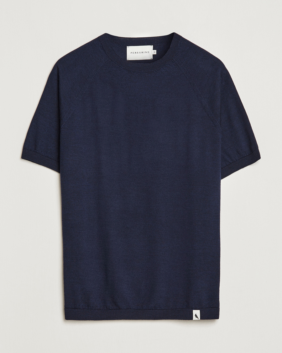 Men | T-Shirts | Peregrine | Knitted Wool T-Shirt Navy