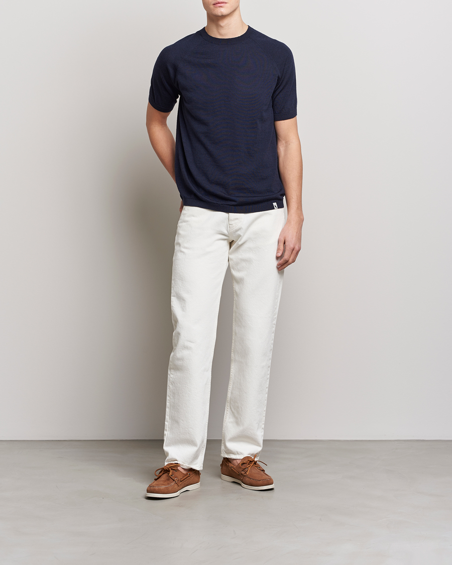 Men | T-Shirts | Peregrine | Knitted Wool T-Shirt Navy