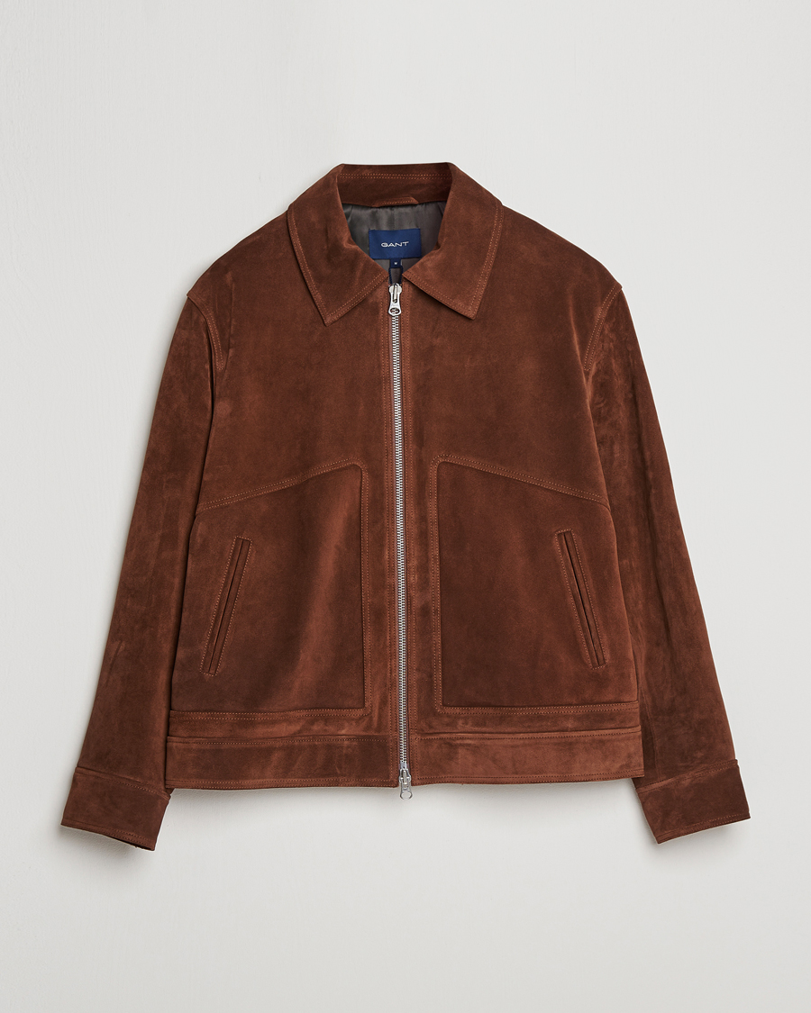 Men | Coats & Jackets | GANT | Suede Jacket Mahogany Brown