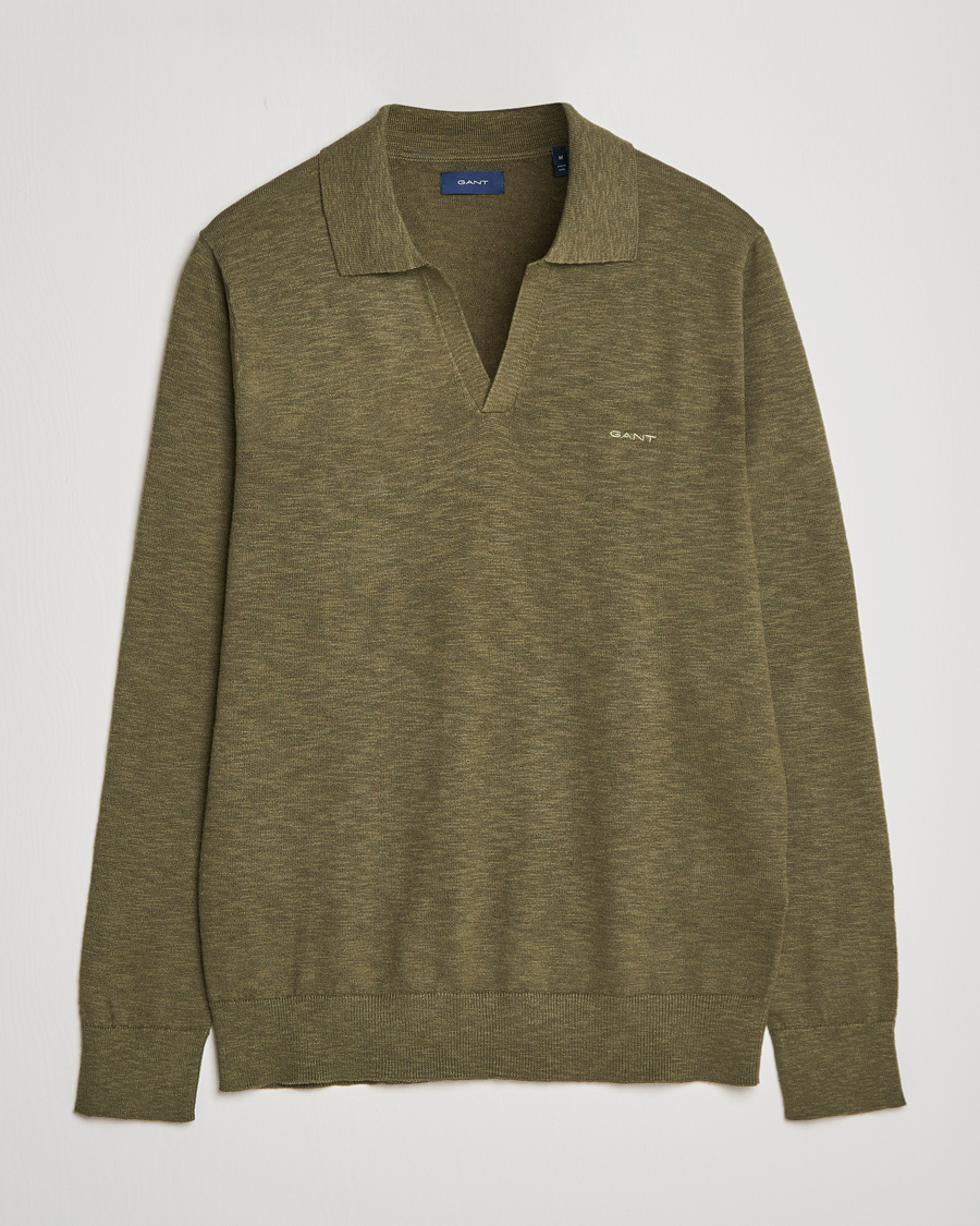 Men | Sweaters & Knitwear | GANT | Cotton/Linen Knitted Polo Racing Green