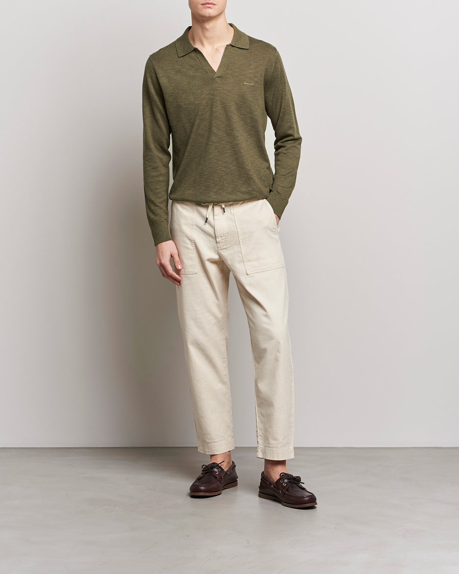 Men | Sweaters & Knitwear | GANT | Cotton/Linen Knitted Polo Racing Green