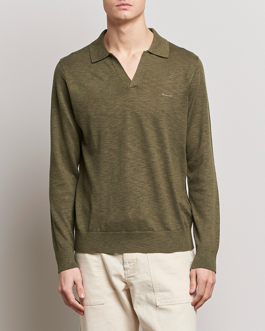 Men | Knitted Polo Shirts | GANT | Cotton/Linen Knitted Polo Racing Green