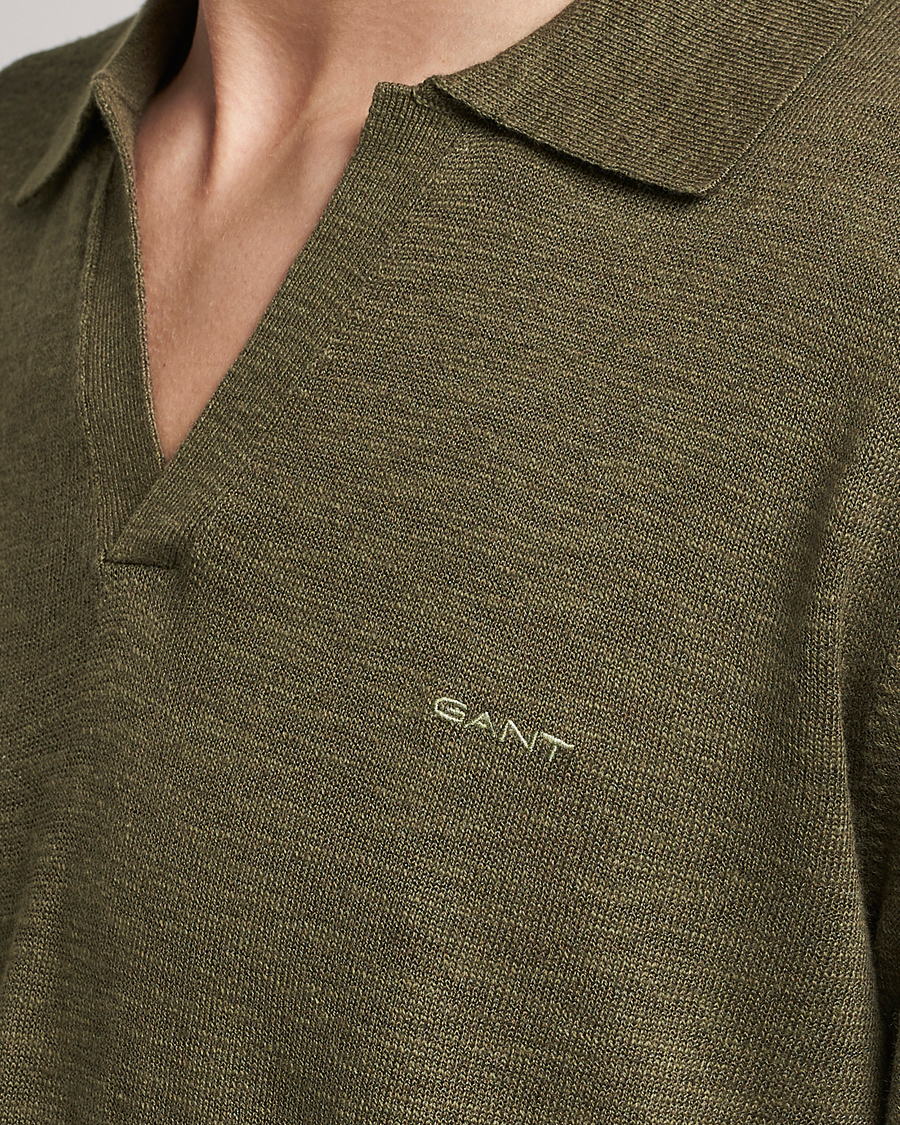 Men | Sweaters & Knitwear | GANT | Cotton/Linen Knitted Polo Racing Green