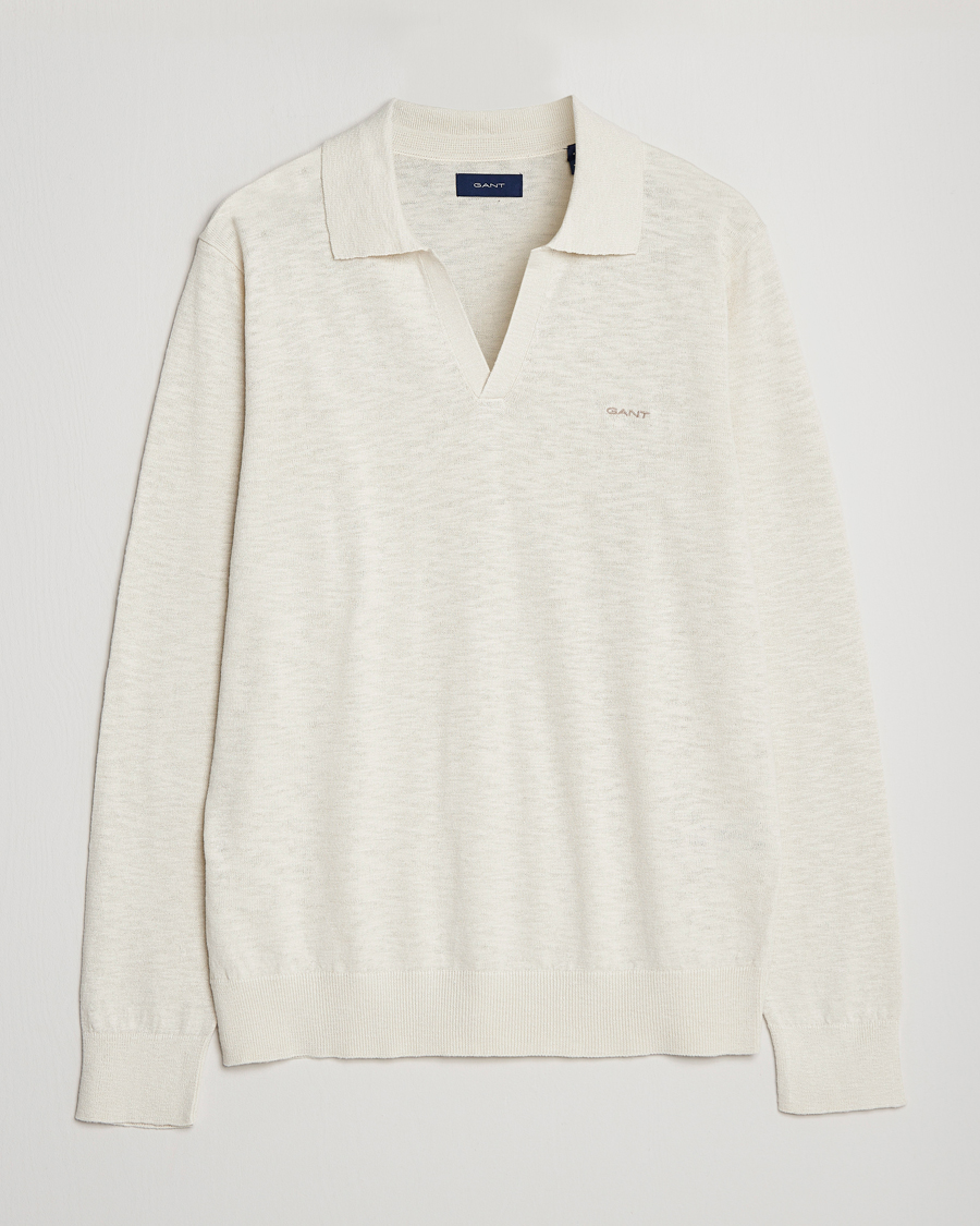 Men | Sweaters & Knitwear | GANT | Cotton/Linen Knitted Polo Putty