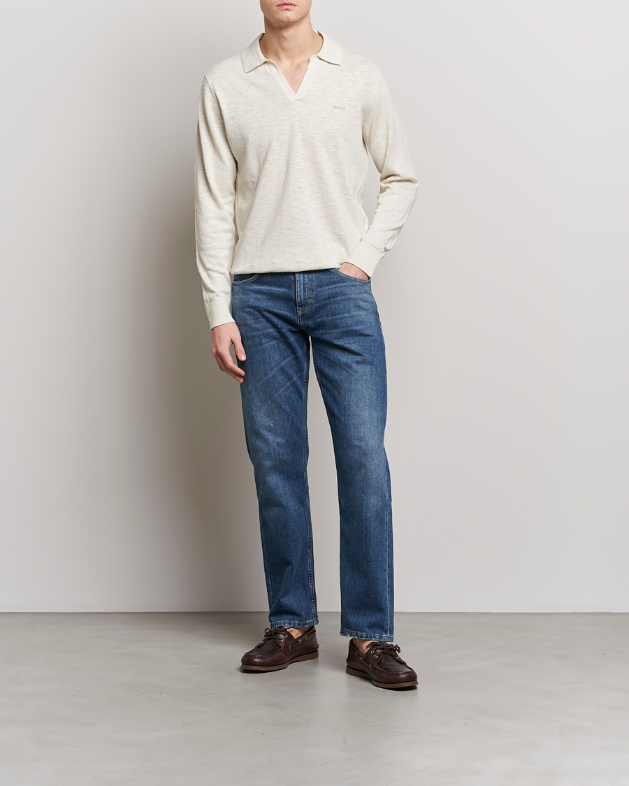 Men | Sweaters & Knitwear | GANT | Cotton/Linen Knitted Polo Putty