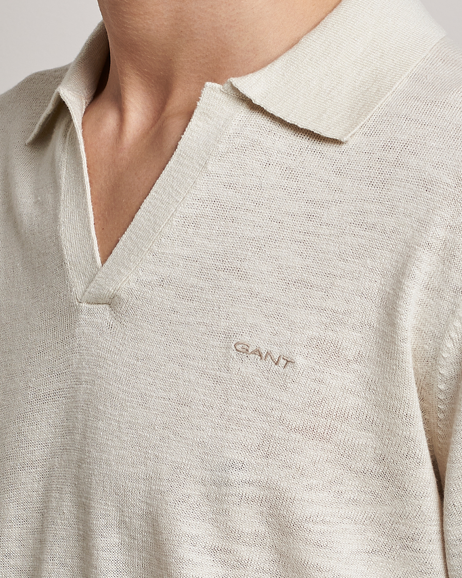 Men | Sweaters & Knitwear | GANT | Cotton/Linen Knitted Polo Putty