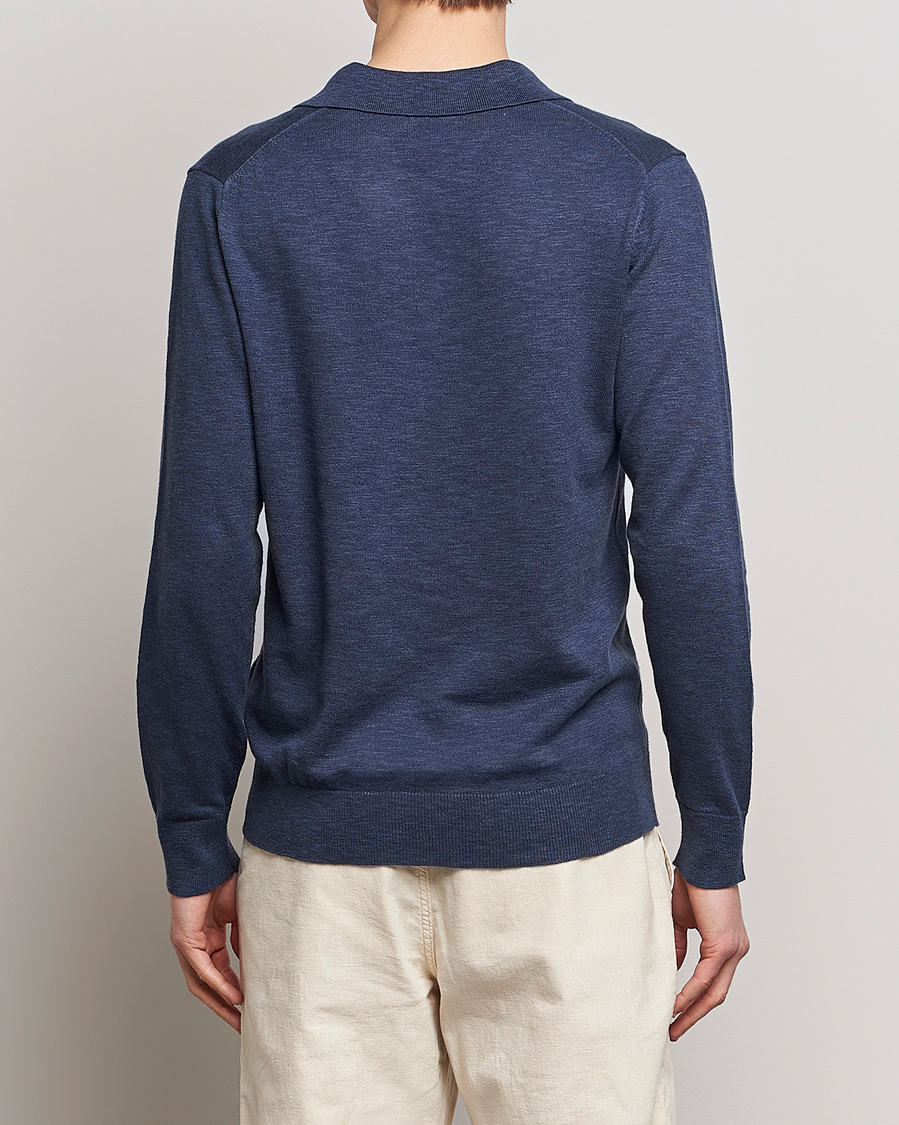Men | Sweaters & Knitwear | GANT | Cotton/Linen Knitted Polo Deep Ocean
