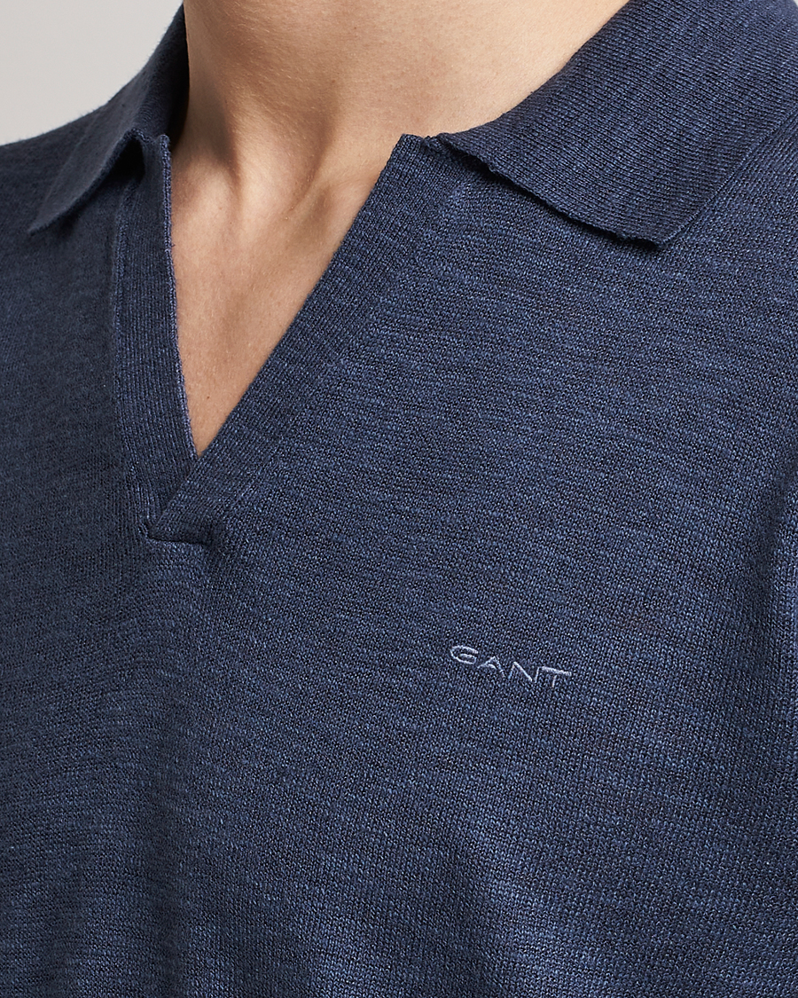 Men | Sweaters & Knitwear | GANT | Cotton/Linen Knitted Polo Deep Ocean