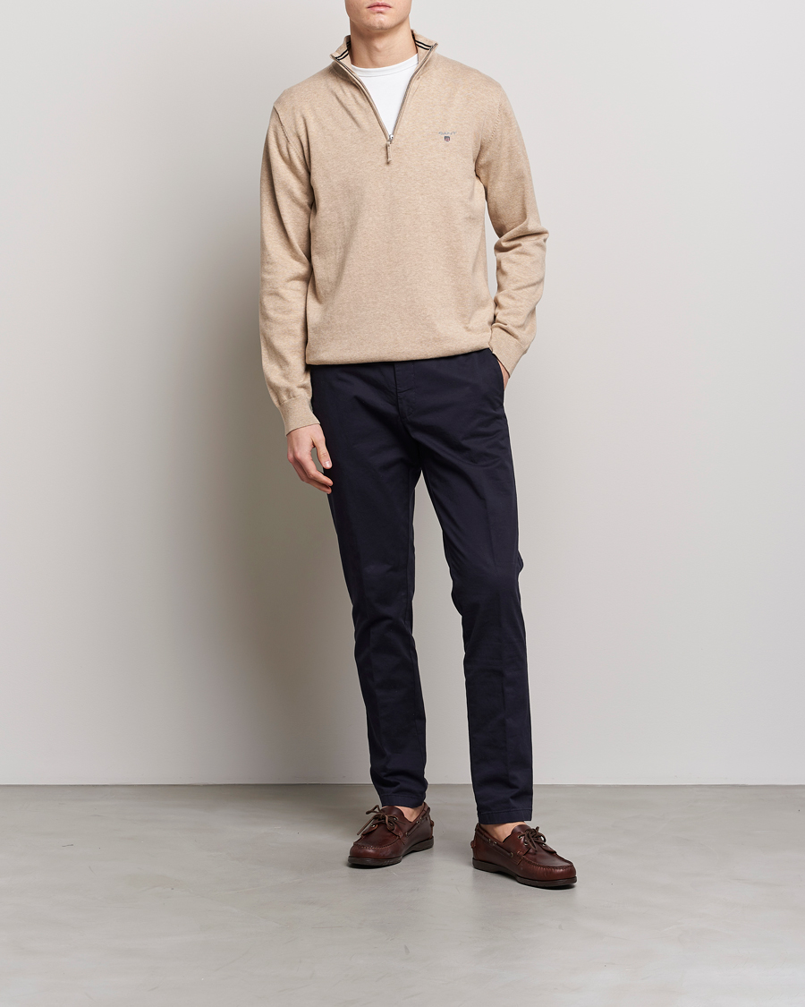 Men | Sweaters & Knitwear | GANT | Classic Cotton Half-Zip Sweater Sand Melange