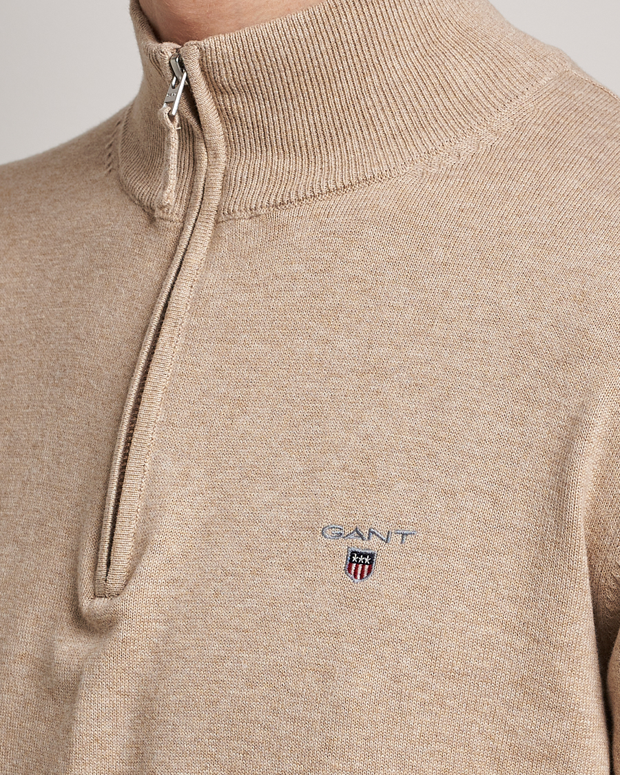 Men | Sweaters & Knitwear | GANT | Classic Cotton Half-Zip Sweater Sand Melange