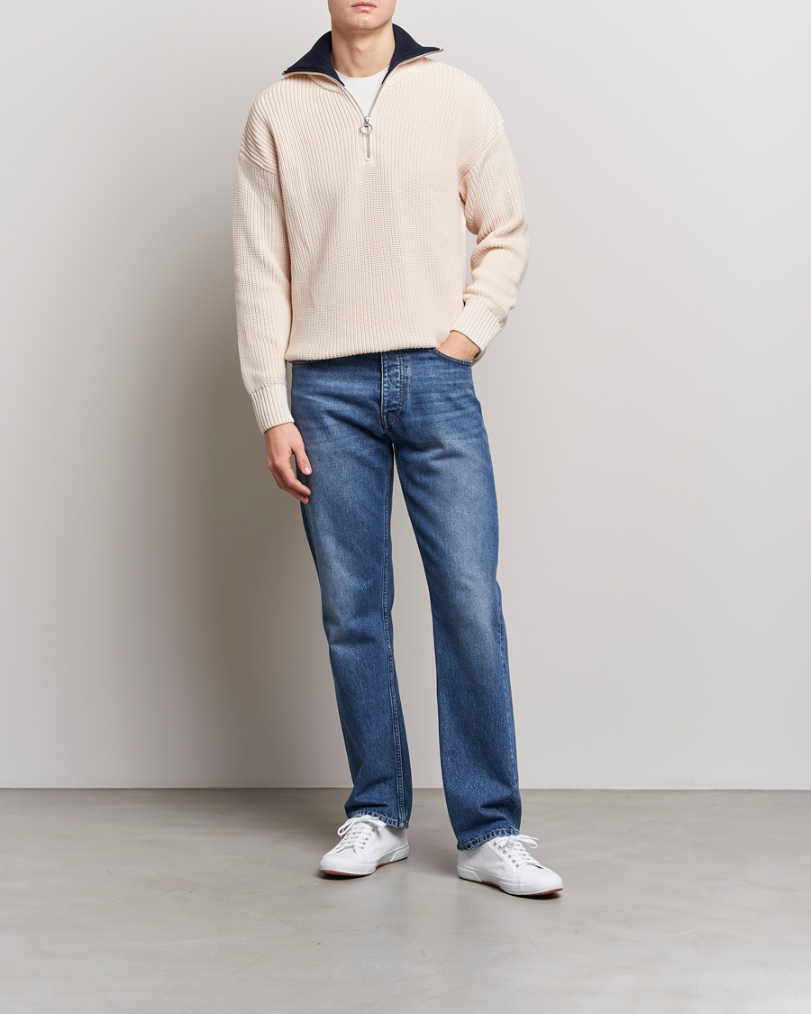 Men | Sweaters & Knitwear | GANT | Chunky Ribbed Knitted Half-Zip Linen White