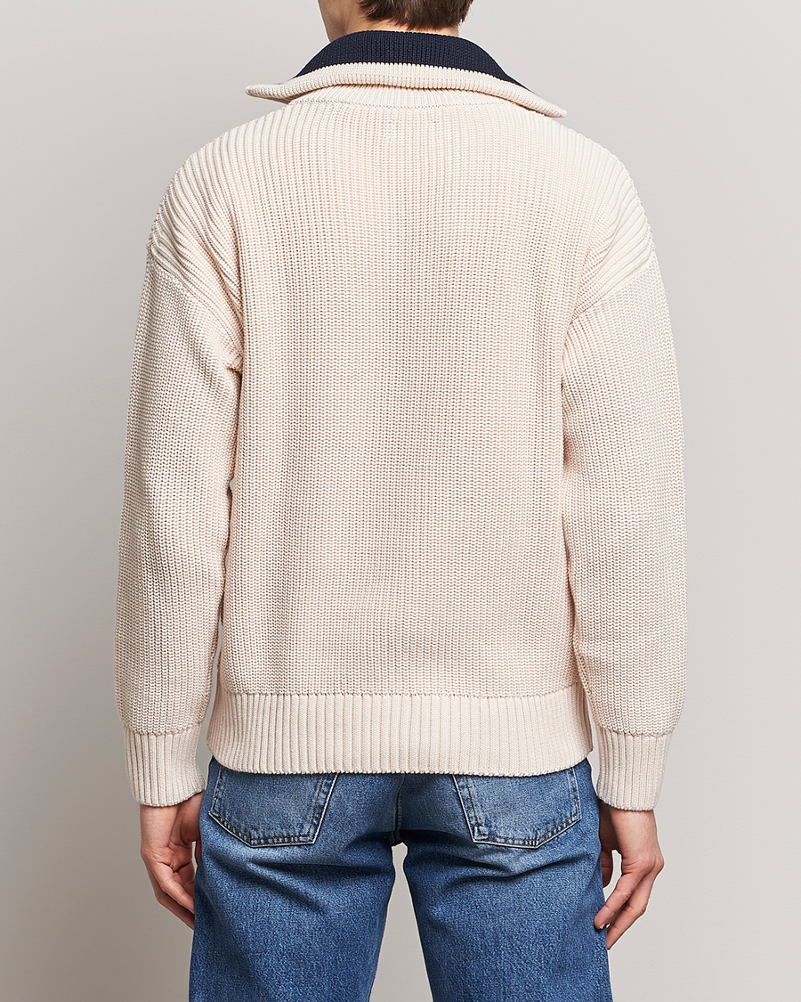 Men | Sweaters & Knitwear | GANT | Chunky Ribbed Knitted Half-Zip Linen White