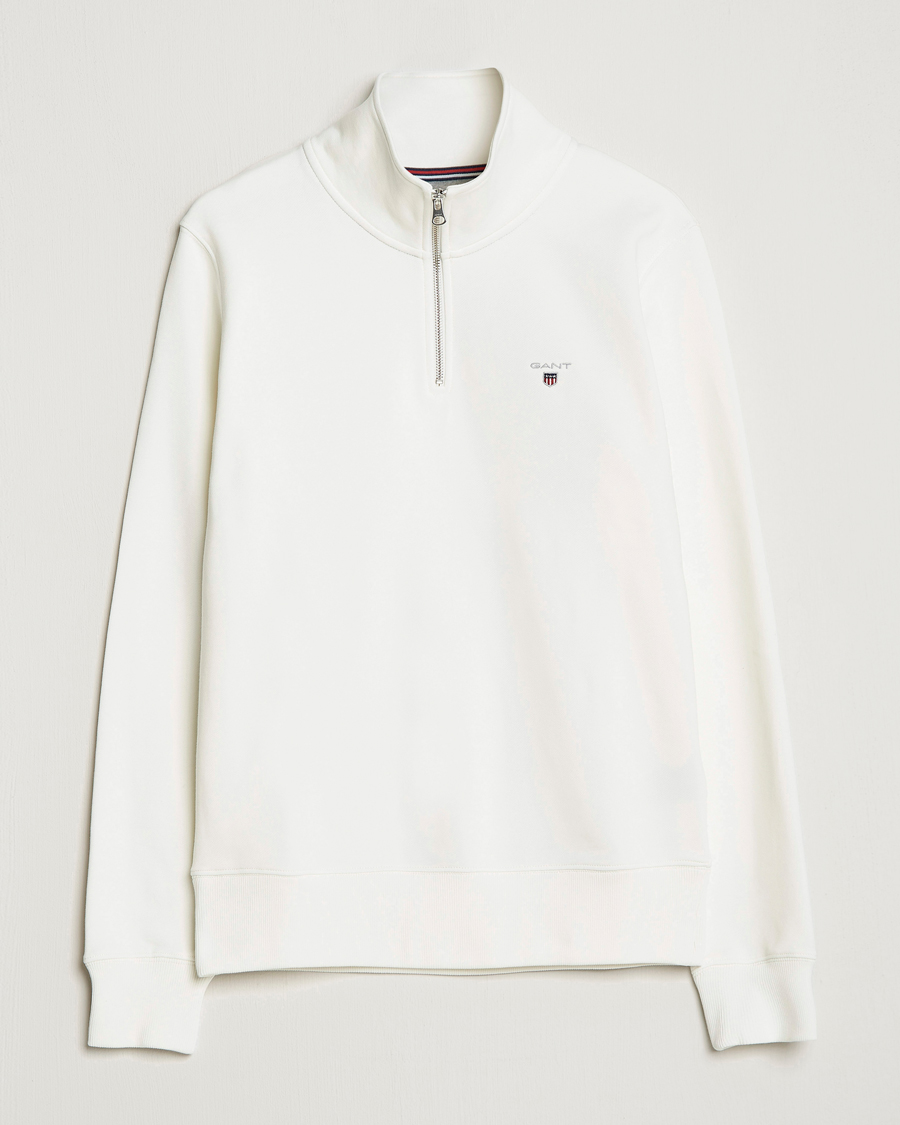Men | Sweaters & Knitwear | GANT | Original Shield Logo Half-Zip Eggshell