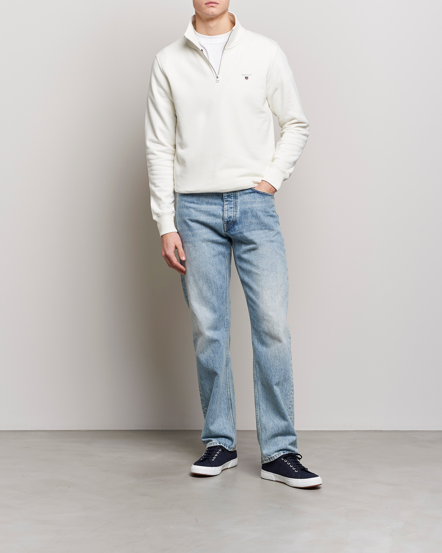 Men | Sweaters & Knitwear | GANT | Original Shield Logo Half-Zip Eggshell