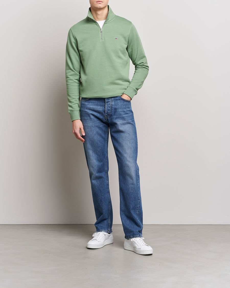 Men | Sweaters & Knitwear | GANT | Original Shield Logo Half-Zip Kalamata Green