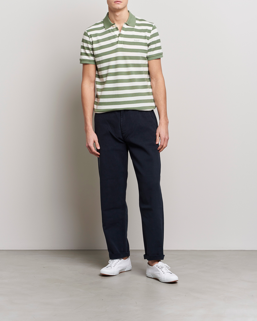 Men | Polo Shirts | GANT | Striped Polo Calamata Green