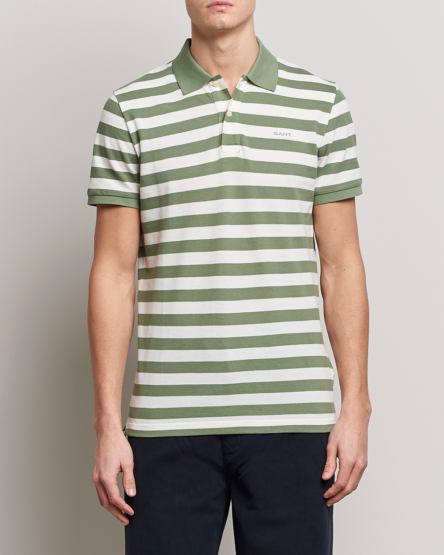 Men | Polo Shirts | GANT | Striped Polo Calamata Green
