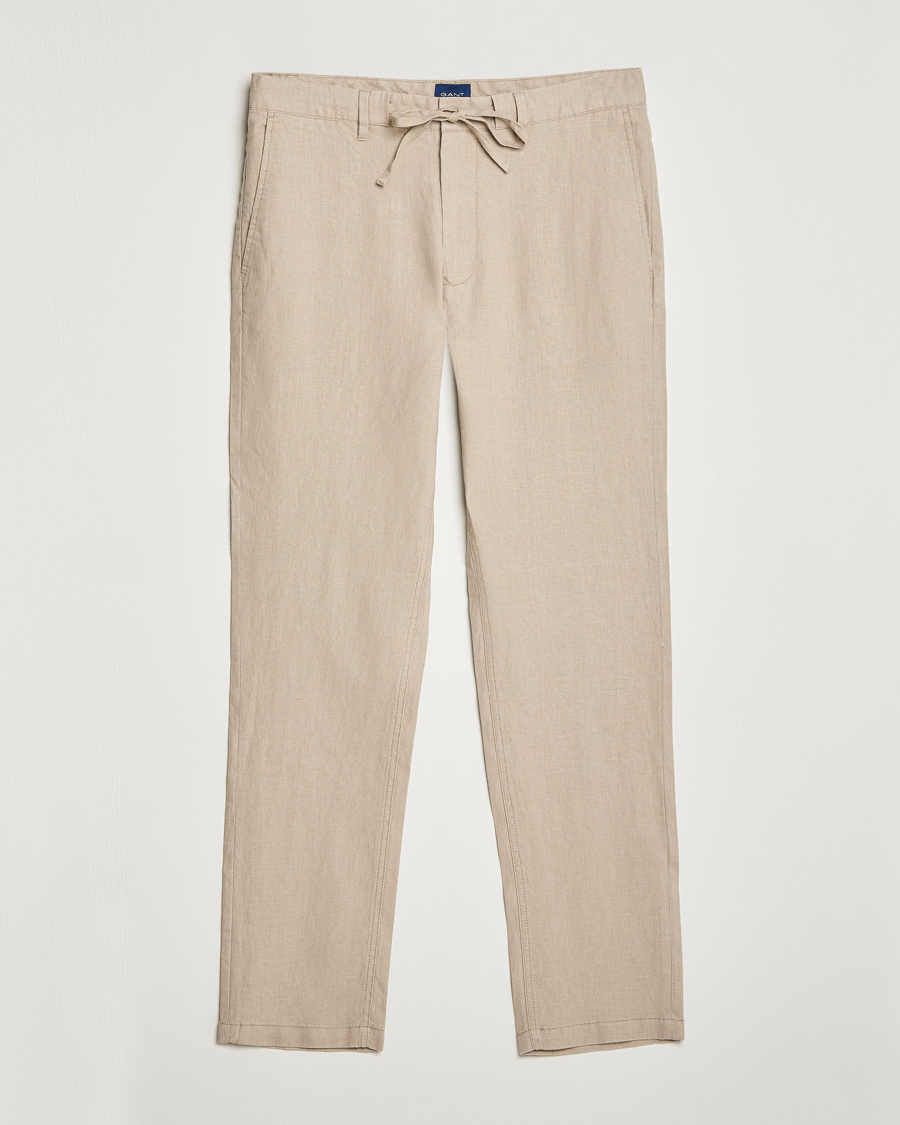 Men | Trousers | GANT | Relaxed Linen Drawstring Pants Concrete Beige