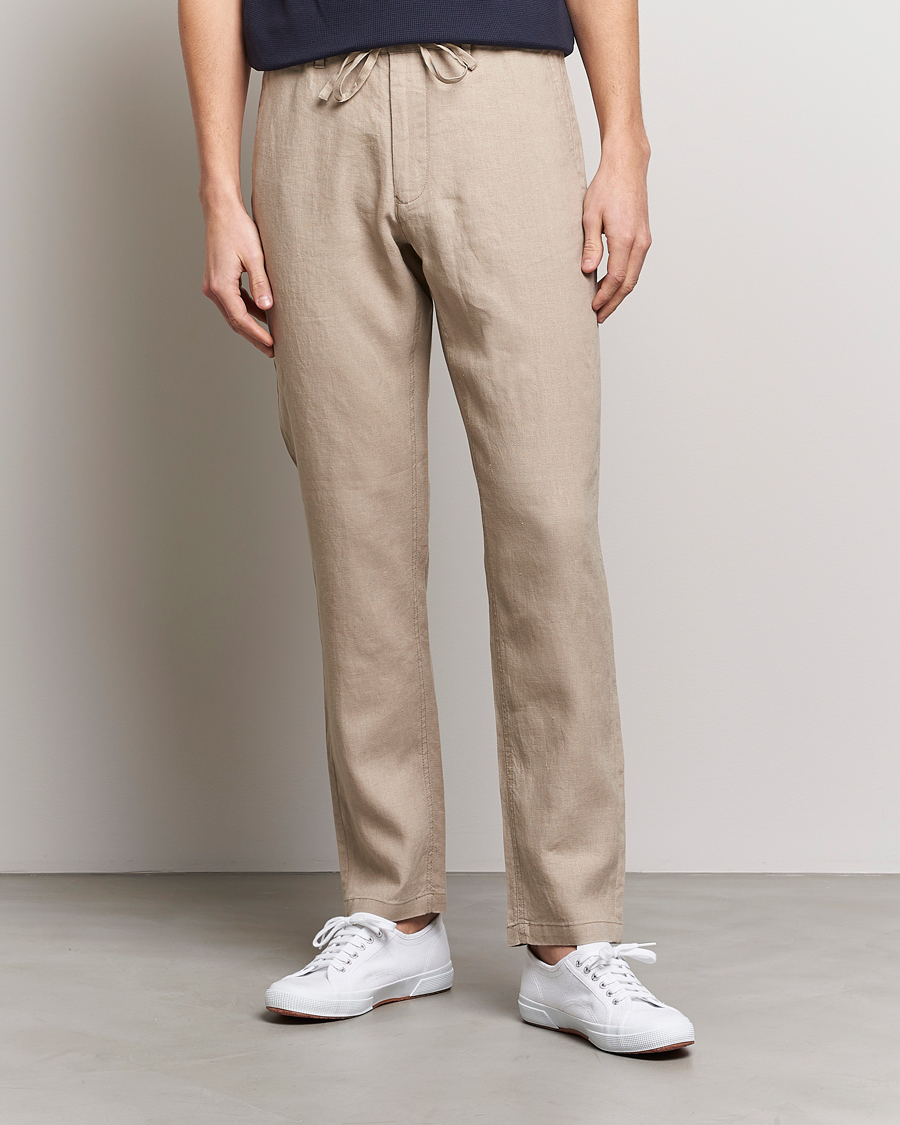 Men | Linen Trousers | GANT | Relaxed Linen Drawstring Pants Concrete Beige