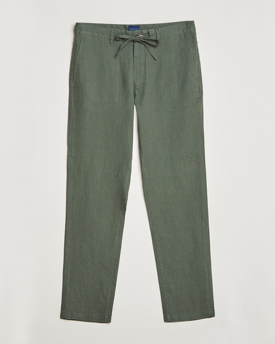 Men | Trousers | GANT | Relaxed Linen Drawstring Pants Green Ash