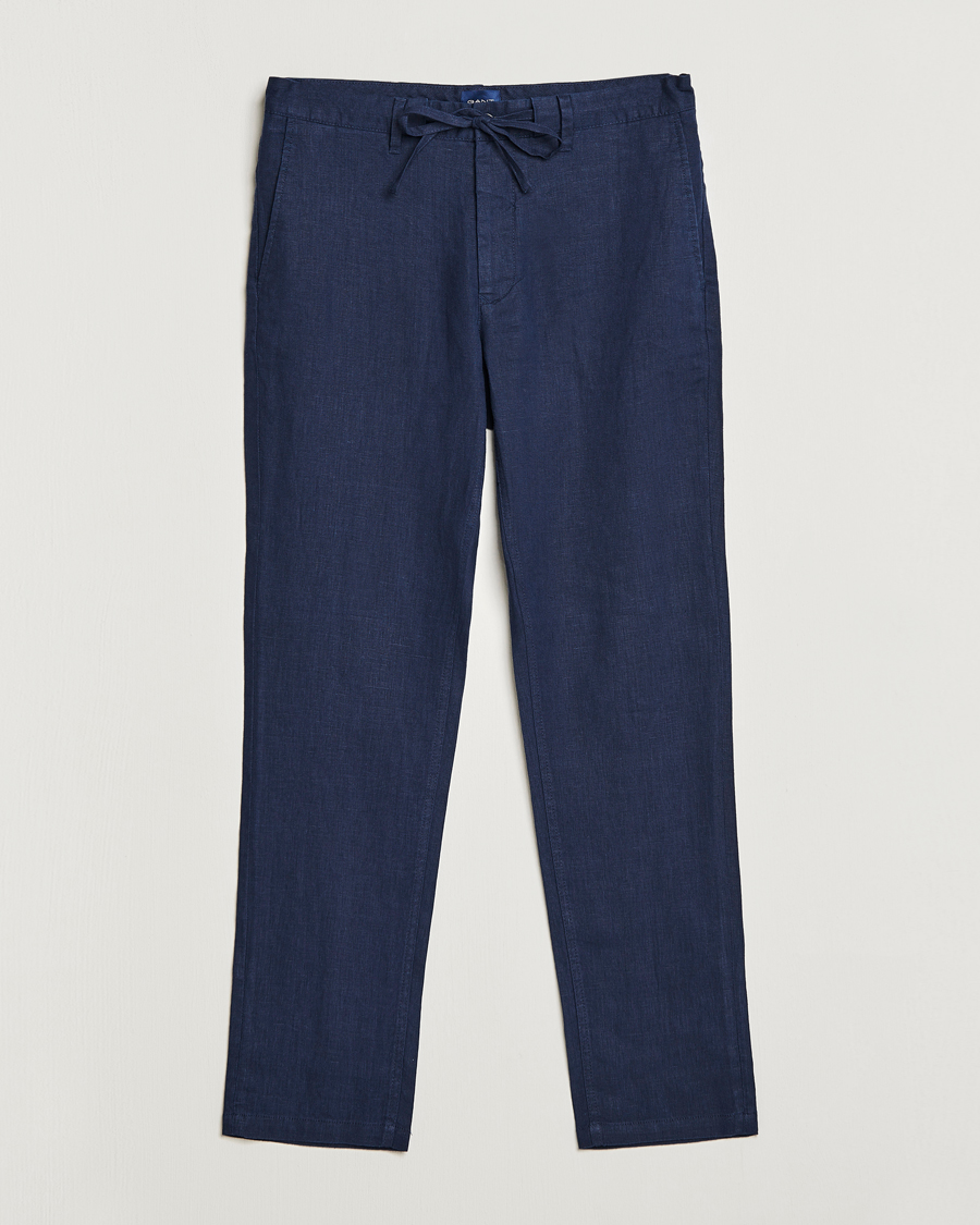 Men | Trousers | GANT | Relaxed Linen Drawstring Pants Marine