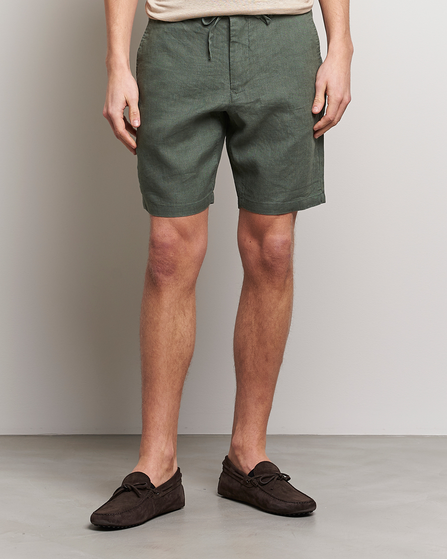 Men | Linen Shorts | GANT | Relaxed Linen Drawstring Shorts Green Ash