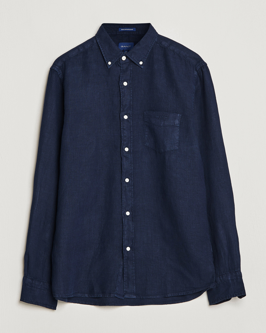 Men | Shirts | GANT | Regular Fit Garment Dyed Linen Shirt Marine