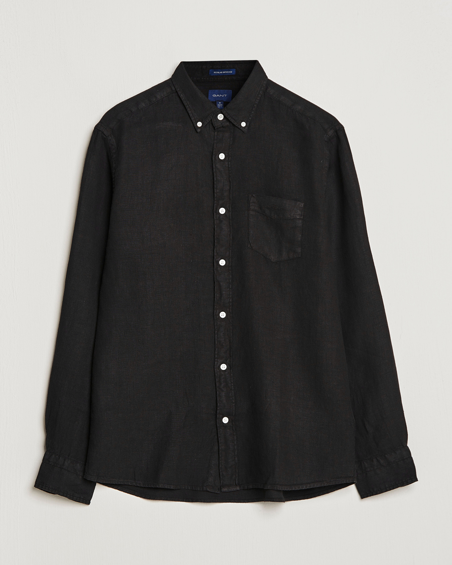 Men | Shirts | GANT | Regular Fit Garment Dyed Linen Shirt Black
