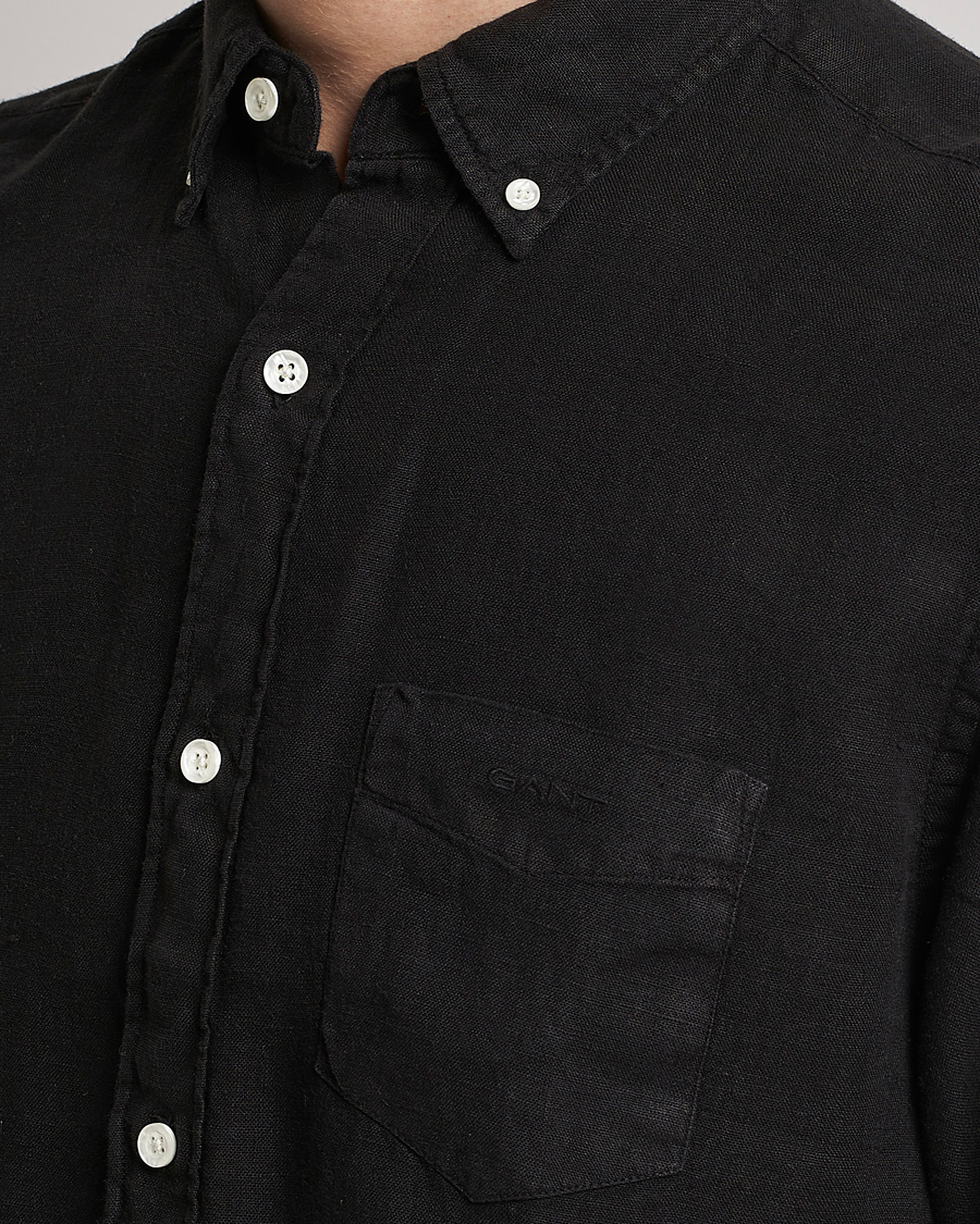 Men | Shirts | GANT | Regular Fit Garment Dyed Linen Shirt Black