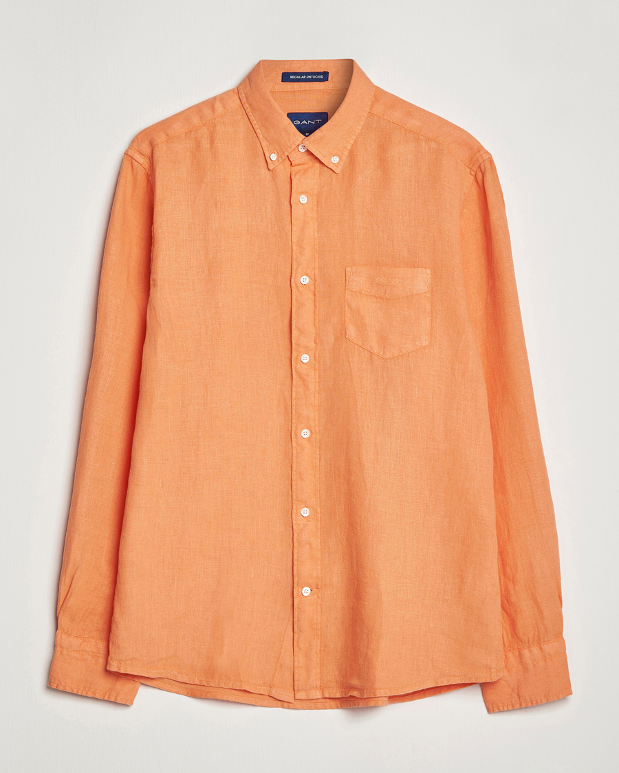 Men | Shirts | GANT | Regular Fit Garment Dyed Linen Shirt Apricot Orange