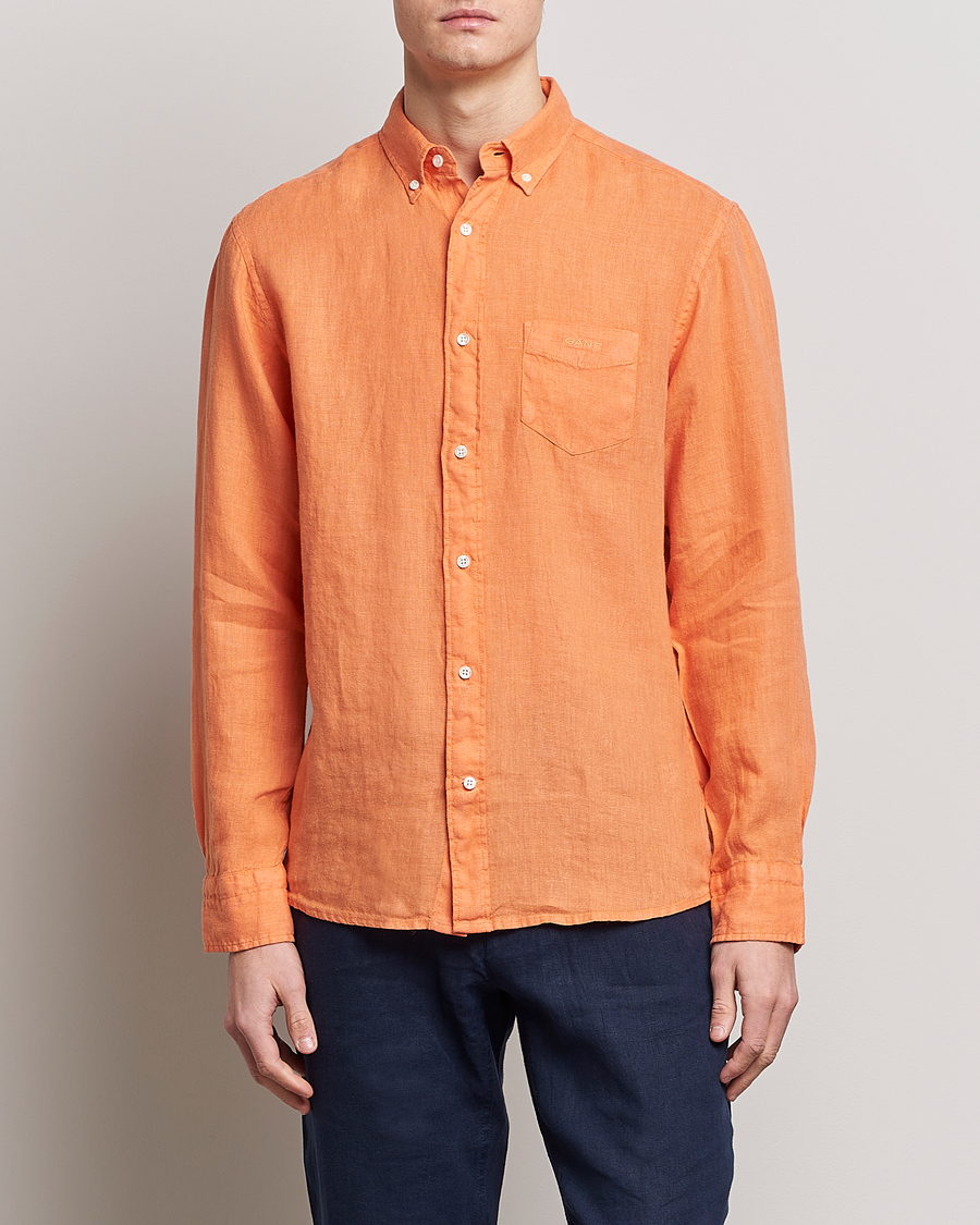 Men | Linen Shirts | GANT | Regular Fit Garment Dyed Linen Shirt Apricot Orange